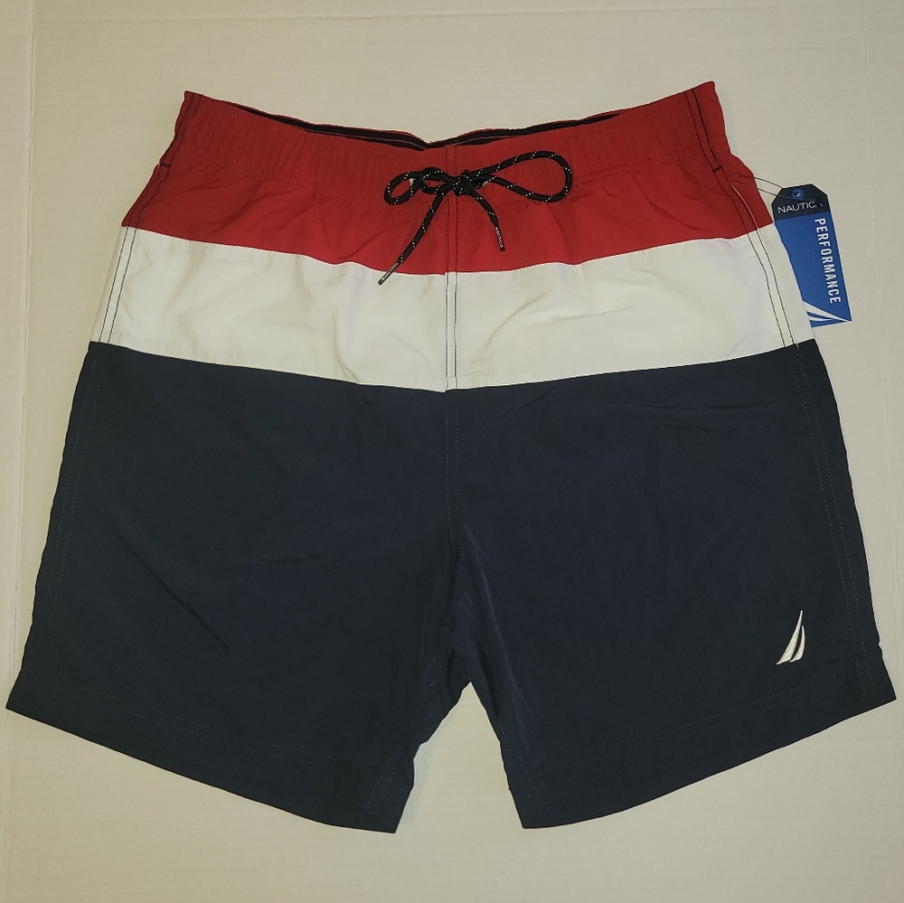 Nautica Mens Classic Fit Colorblock Style Swim Trunks - Size Medium